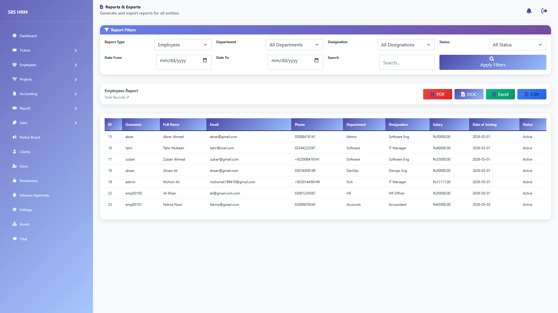 Reports and analytics in SBS HRM
