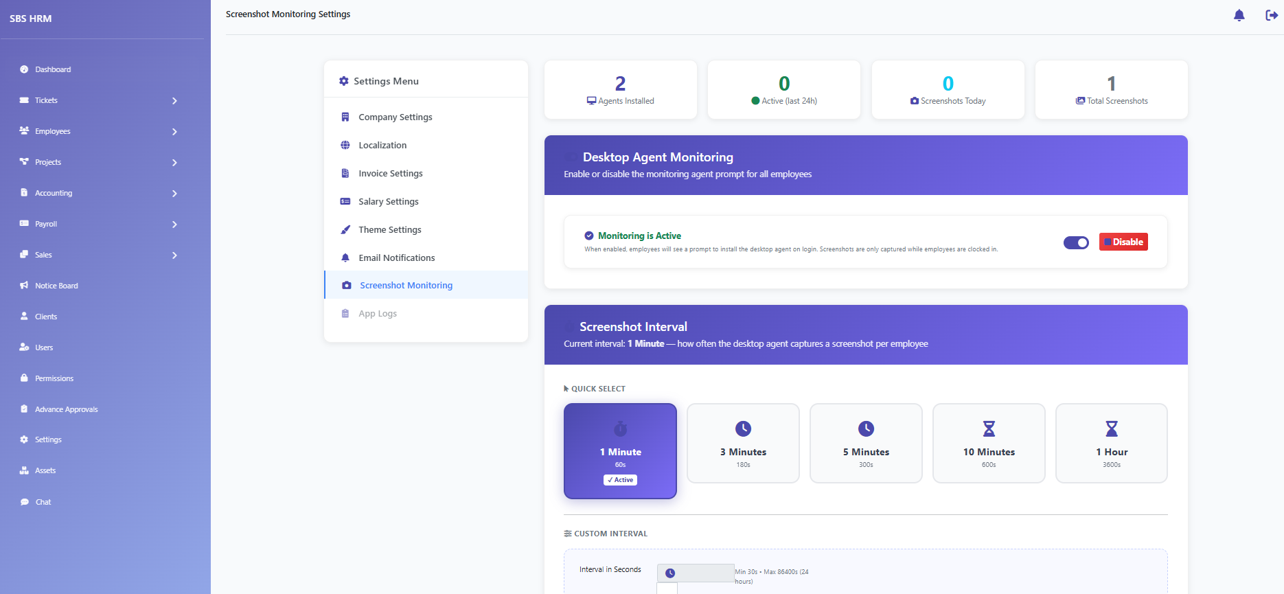 Screenshot monitoring